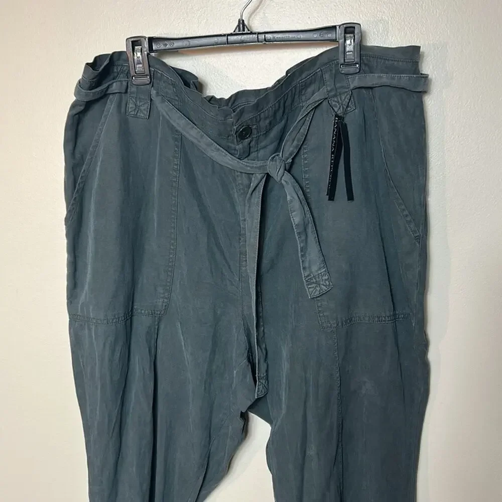 NWT Banana Republic Tencel linen tie front pants in Flight Jacket army green